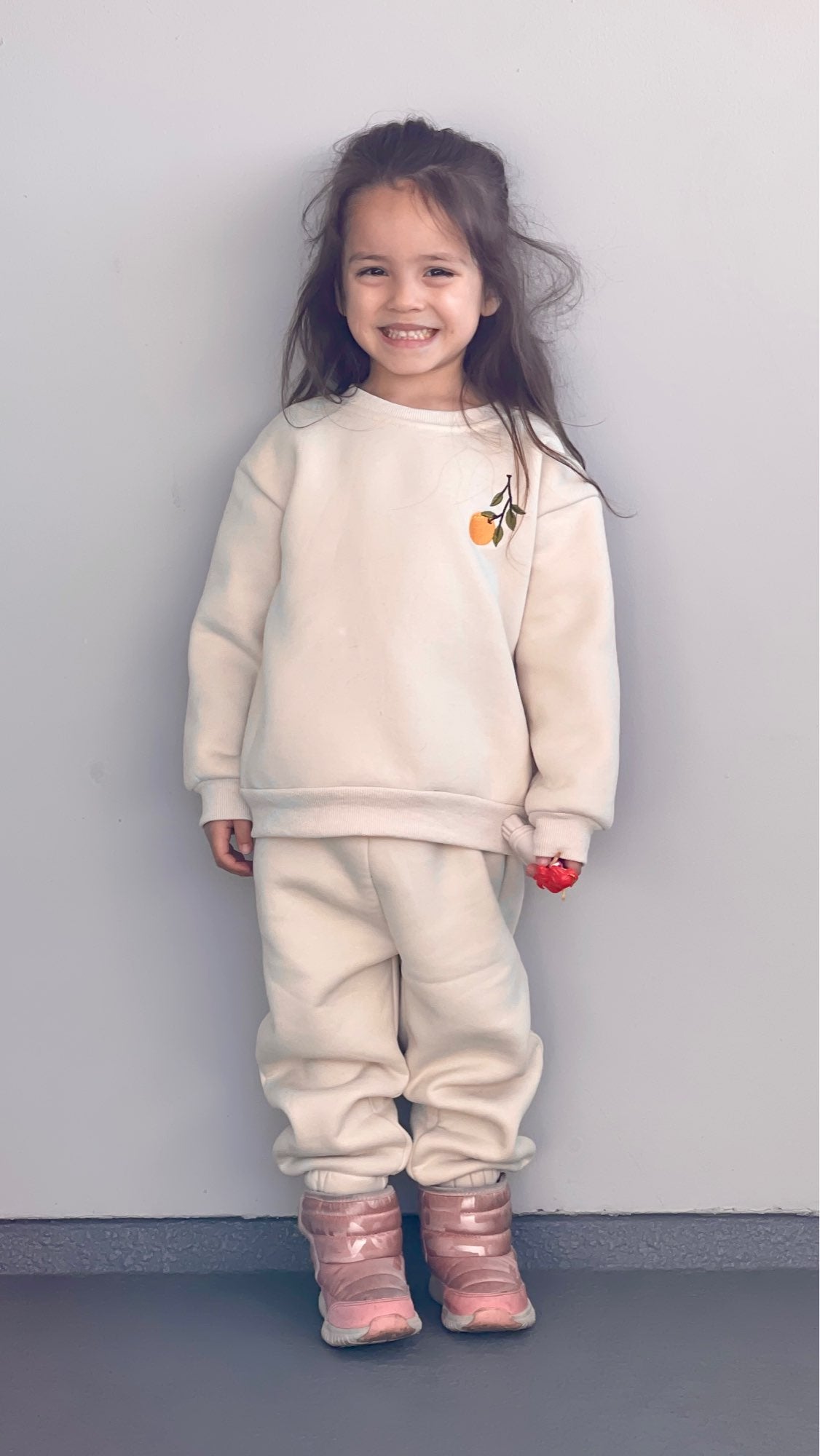 Baby Sweatshirt with embroidered lemon in Fleece Material and Matching Pants