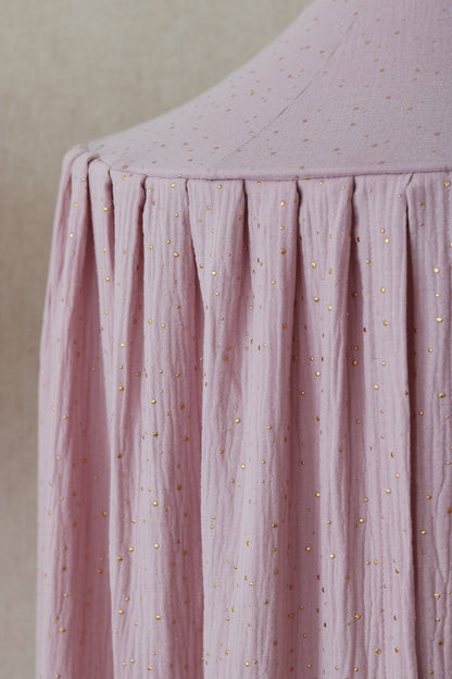 Sänghimmel barn – Rosa & Guld i 100 % bomull (Ø50 × H240 cm) | Moi Mili