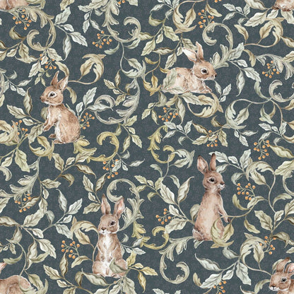 Tapet Barnrum - Rabbits Groove Dark | Kaniner på Mörk Botten | Remsa 280×100 cm (Non-woven)