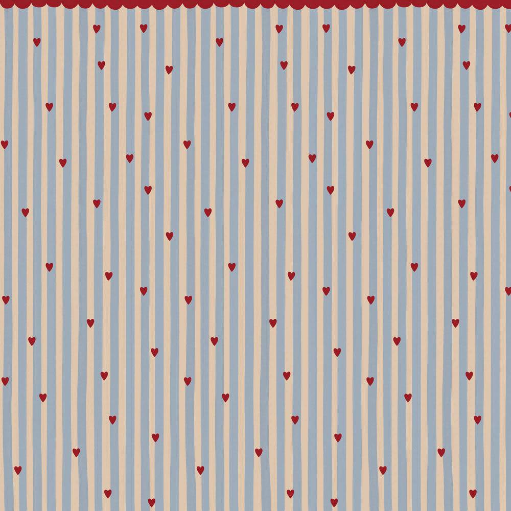 Dekornik Tapet – French Hearts Stripes | Pastellränder & Vinröda Hjärtan med Girlang | 280×100 cm remsa
