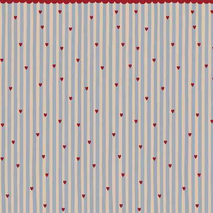 Dekornik Tapet – French Hearts Stripes | Pastellränder & Vinröda Hjärtan med Girlang | 280×100 cm remsa