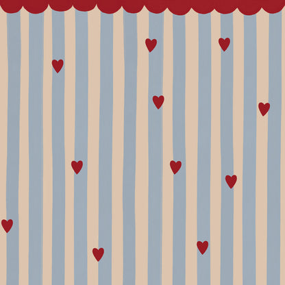 Dekornik Tapet – French Hearts Stripes | Pastellränder & Vinröda Hjärtan med Girlang | 280×100 cm remsa