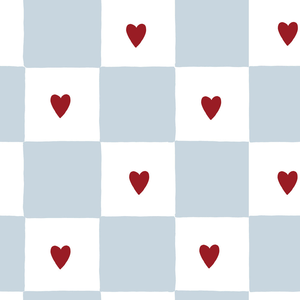 Tapet Barnrum - French Hearts Check | Rutig Tapet med Hjärtan | Remsa 280×100 cm (Non-woven)
