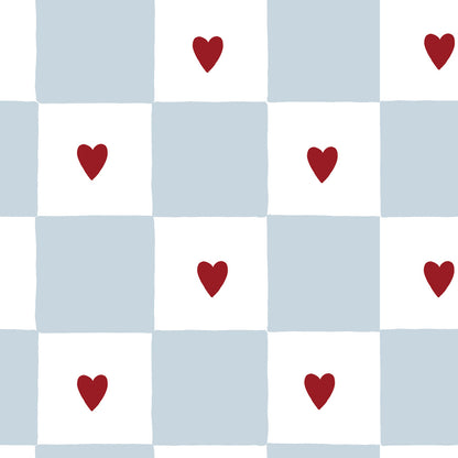 Tapet Barnrum - French Hearts Check | Rutig Tapet med Hjärtan | Remsa 280×100 cm (Non-woven)
