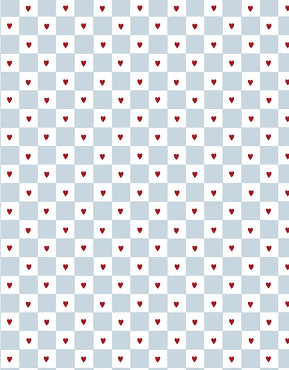 Tapet Barnrum - French Hearts Check | Rutig Tapet med Hjärtan | Remsa 280×100 cm (Non-woven)