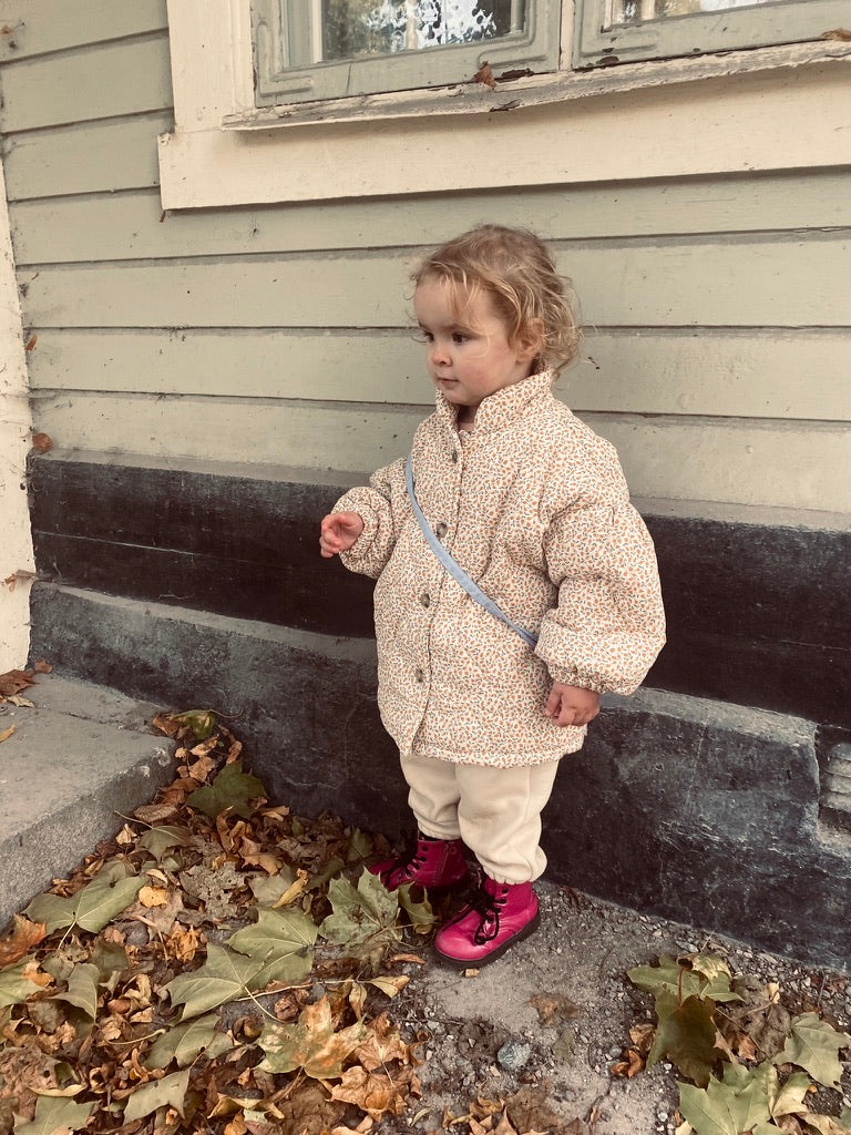 Barn Vinterjacka – Tjock Florbotanisk Tryck Bomullsvadderad Baby Fleece Varm Casual Stilig Oversized Barnrock med Puffiga ärmar i Vintagestil