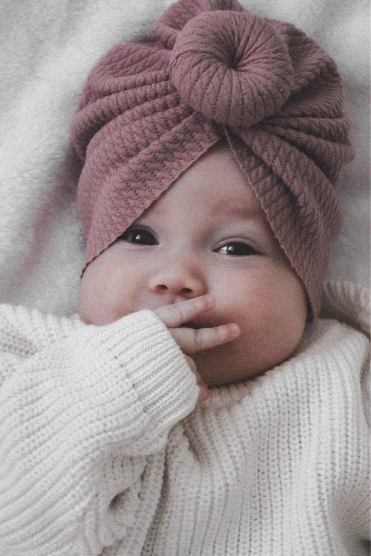 Baby Girl Beanie With Bow Knotted Headband Infant Turban Newborn Head Accessory 