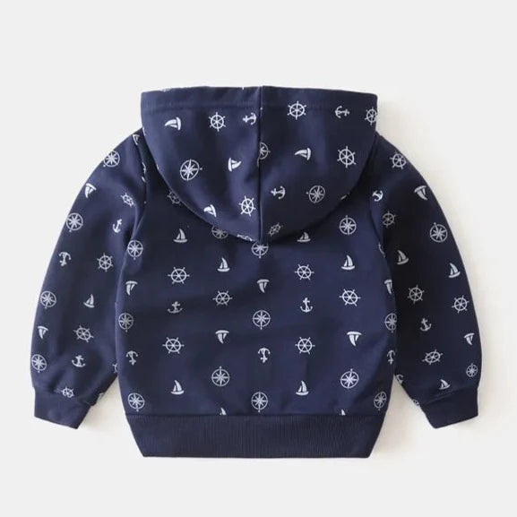 Children's Sweater with Marine Design - All-over Printed Hoodie with Zipper and Cotton Fabric for Active Kids