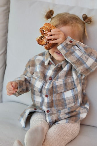 Stylish baby and toddler shirt in checkered pattern with pockets