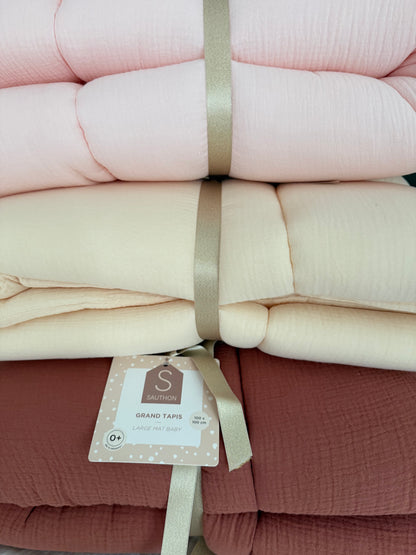 Double muslin play mat – Uni Pétale-pink 100×100×5 cm