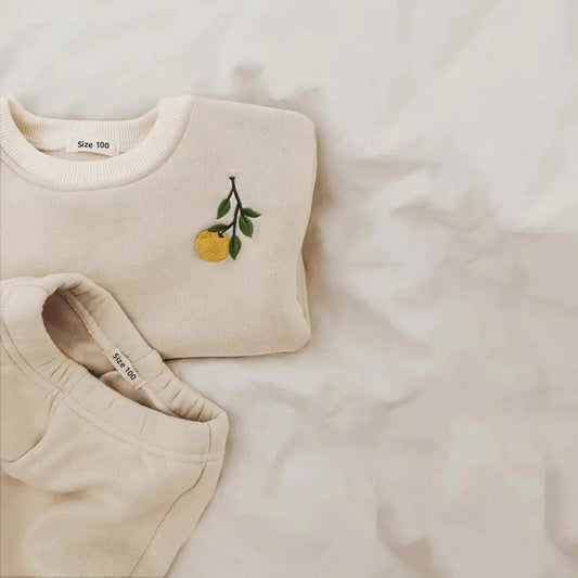 Baby Sweatshirt with embroidered lemon in Fleece Material and Matching Pants