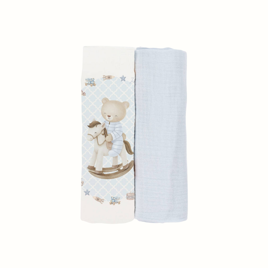Muslin napkins 2-pack – Light Blue Baby Bear Andretti 65×65 cm (organic cotton)