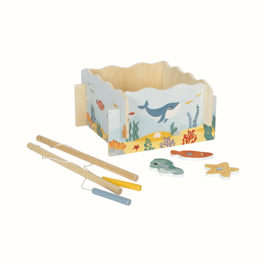 Magnetiskt fiskespel i trä – 3D-spelplan & 2 spön