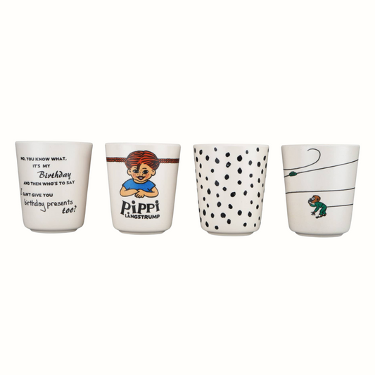 Pippi Långstrump barnmuggar i melamin – 4-pack (tumblers) | BPA-fria