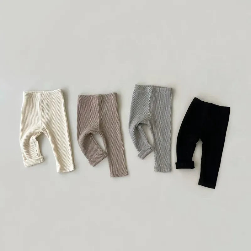 Baby Enfärgade Leggings – Flickornas Målmatchande Randiga Skinny Byxor i Bomull med Elastiskt Slim-fit för Barn, Stretch Trousers för Nyfödda Pojkar