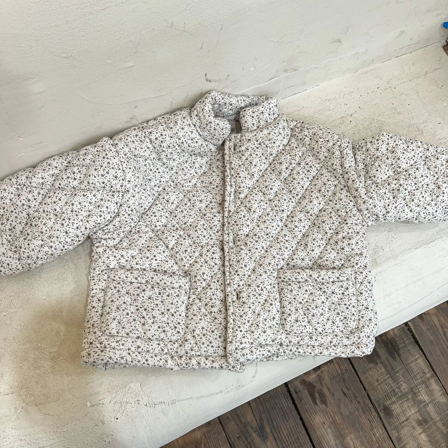 Barn Vinterjacka – Tjock Florbotanisk Tryck Bomullsvadderad Baby Fleece Varm Casual Stilig Oversized Barnrock med Puffiga ärmar i Vintagestil