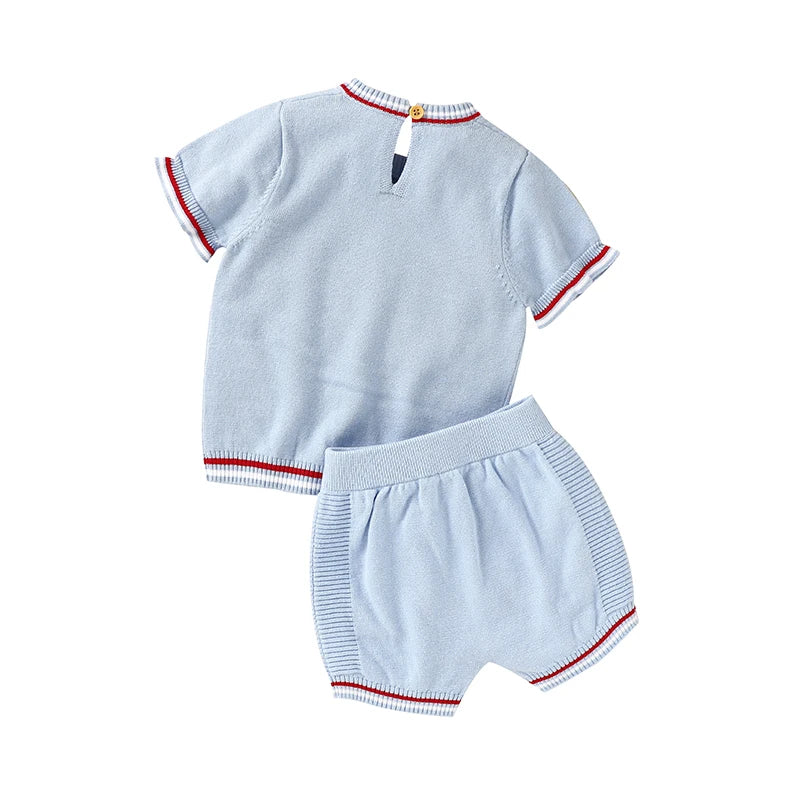 Newborn and Infant Cotton Sets, Navy Lovers! Short Sleeve Super Soft Tops With Shorts Cute And Comfortable Baby Two Piece Light Blue Toddler Set 