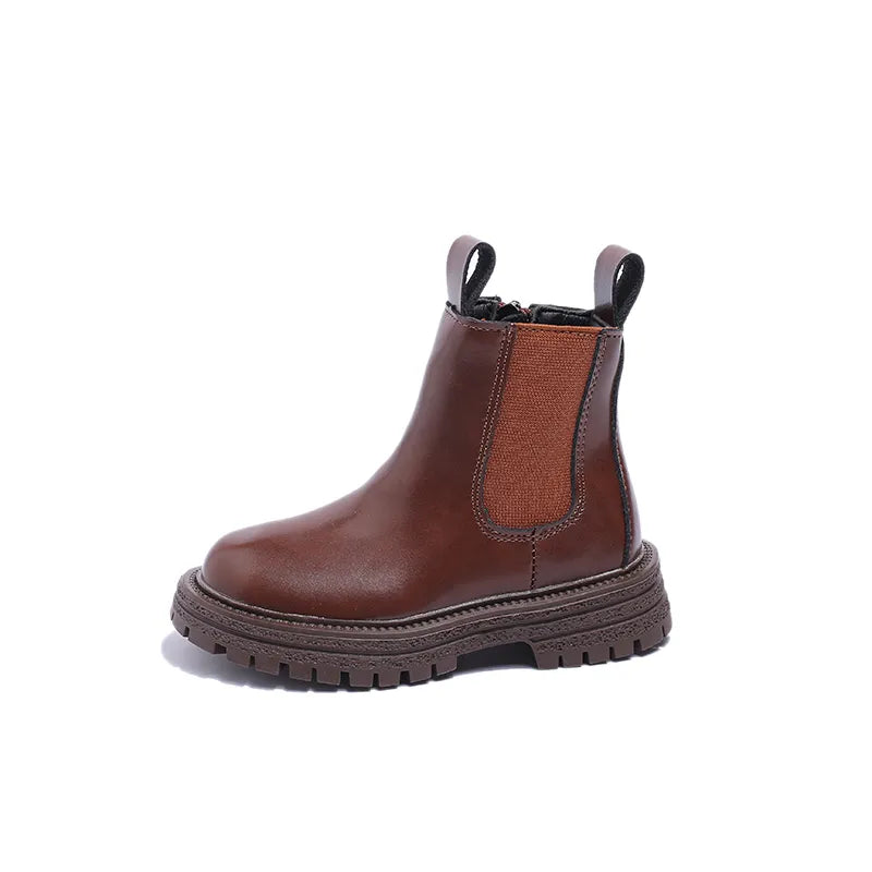 Kids British Style Boots - Solid Color Waterproof High Top Boots in Fashion Single Leather