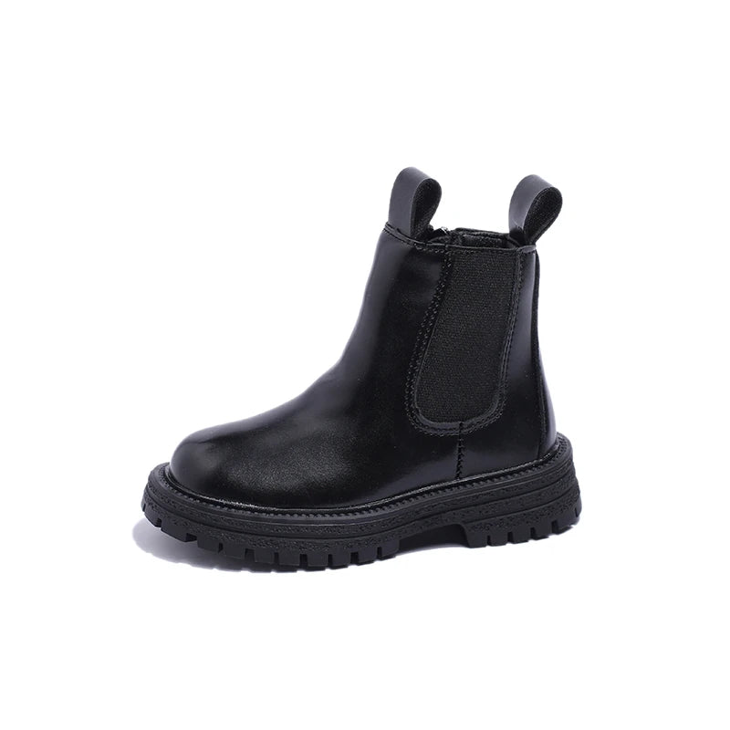 Kids British Style Boots - Solid Color Waterproof High Top Boots in Fashion Single Leather