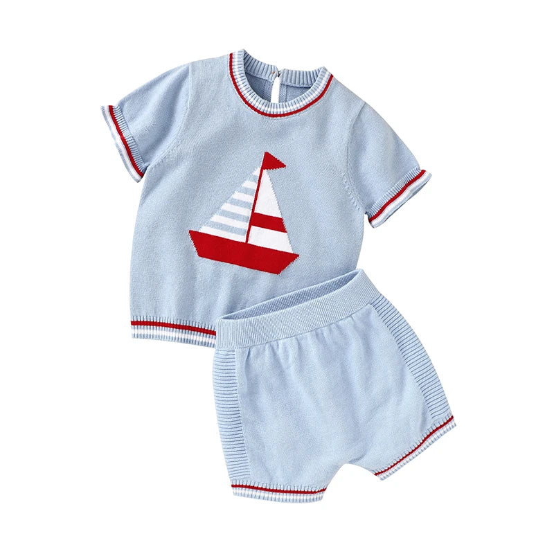 Newborn and Infant Cotton Sets, Navy Lovers! Short Sleeve Super Soft Tops With Shorts Cute And Comfortable Baby Two Piece Light Blue Toddler Set 