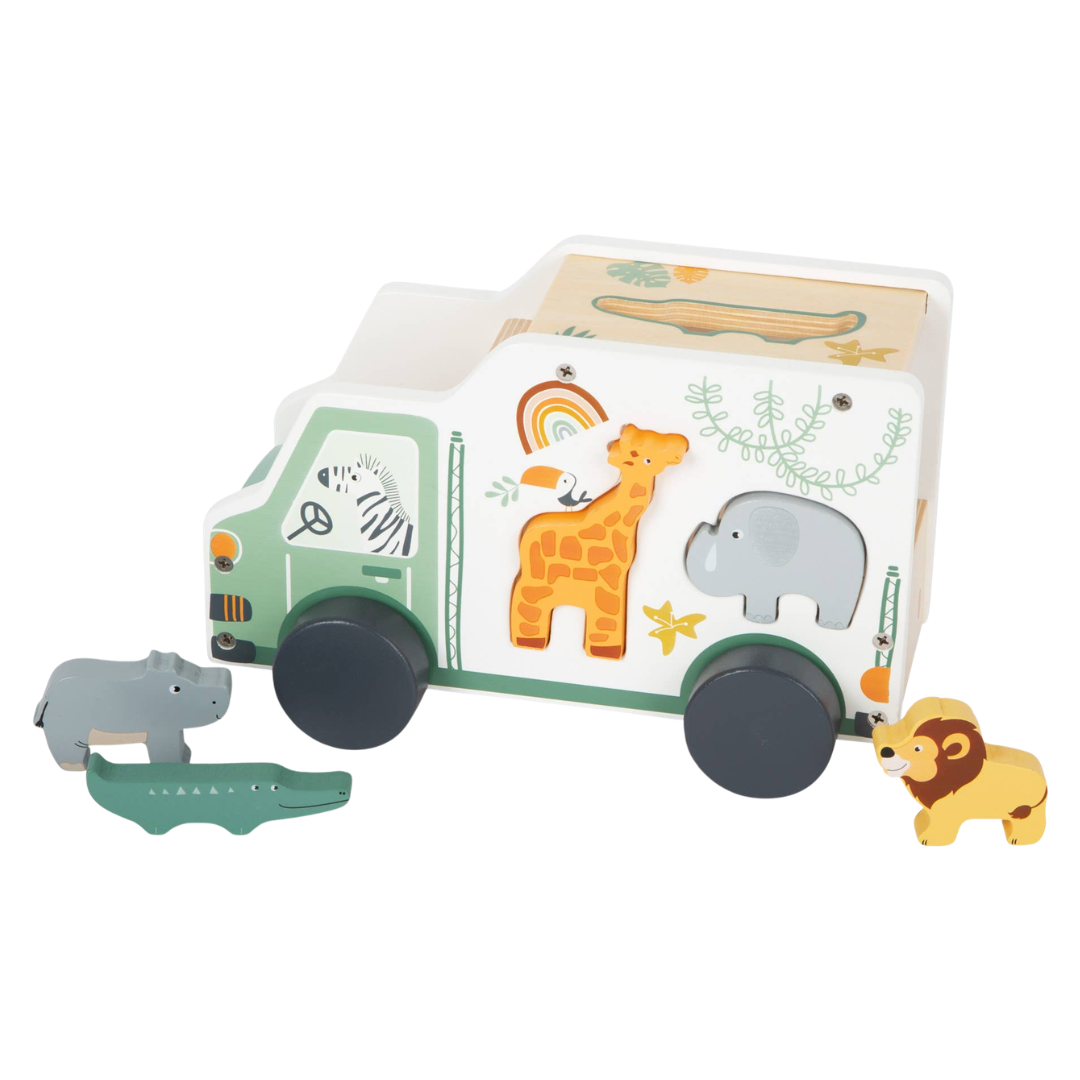 Safari wooden shape sorter truck with animals