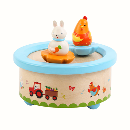 Speldosa Trä Ulysse Chicken & Rabbit – Magnetiska Figurer | Miljövänlig Musiklåda