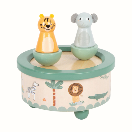 Speldosa i trä för barn – Safari med tiger och elefant