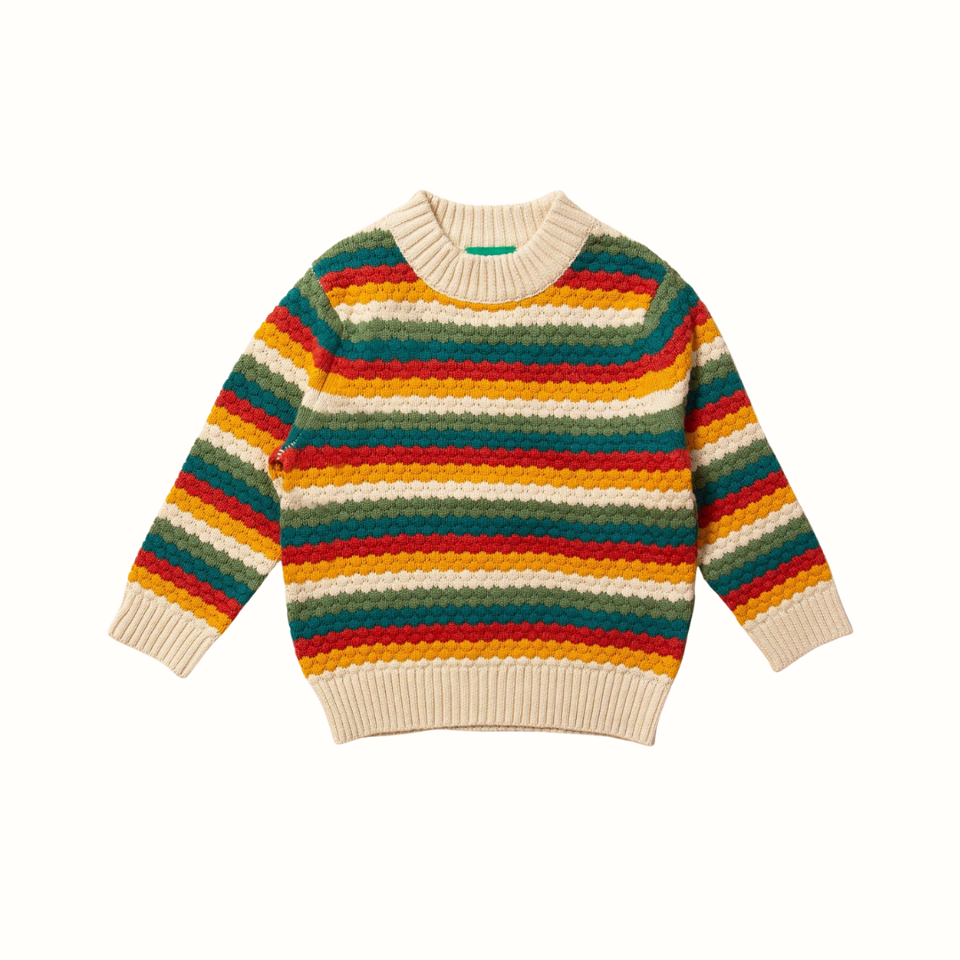 Stickad barntröja – Honeycomb Rainbow – Little Green Radicals EU – produktbild 2
