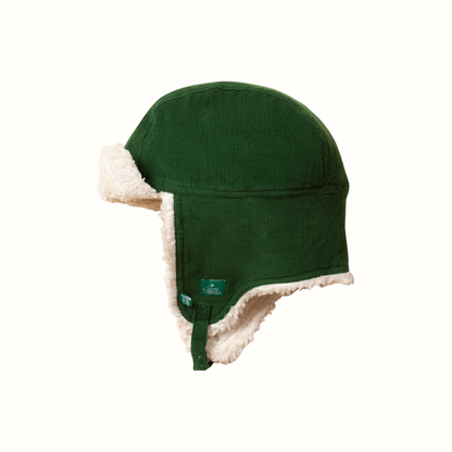 Children's winter hat – Vintage Green, organic sherpa & snap-on chin strap | Little Green Radicals