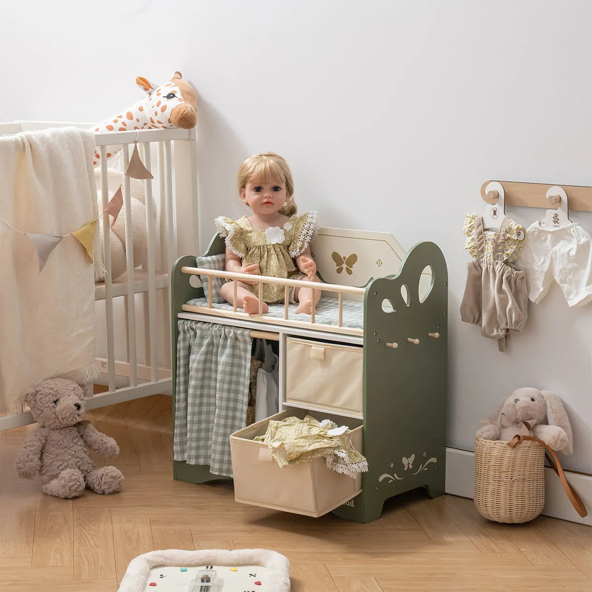 Dockspjälsäng i trä med garderob – BaraBaby, bild 4