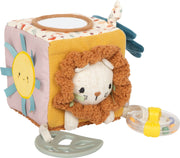 Mjuk aktivitetskub Little Lion för baby med bitring och skallra