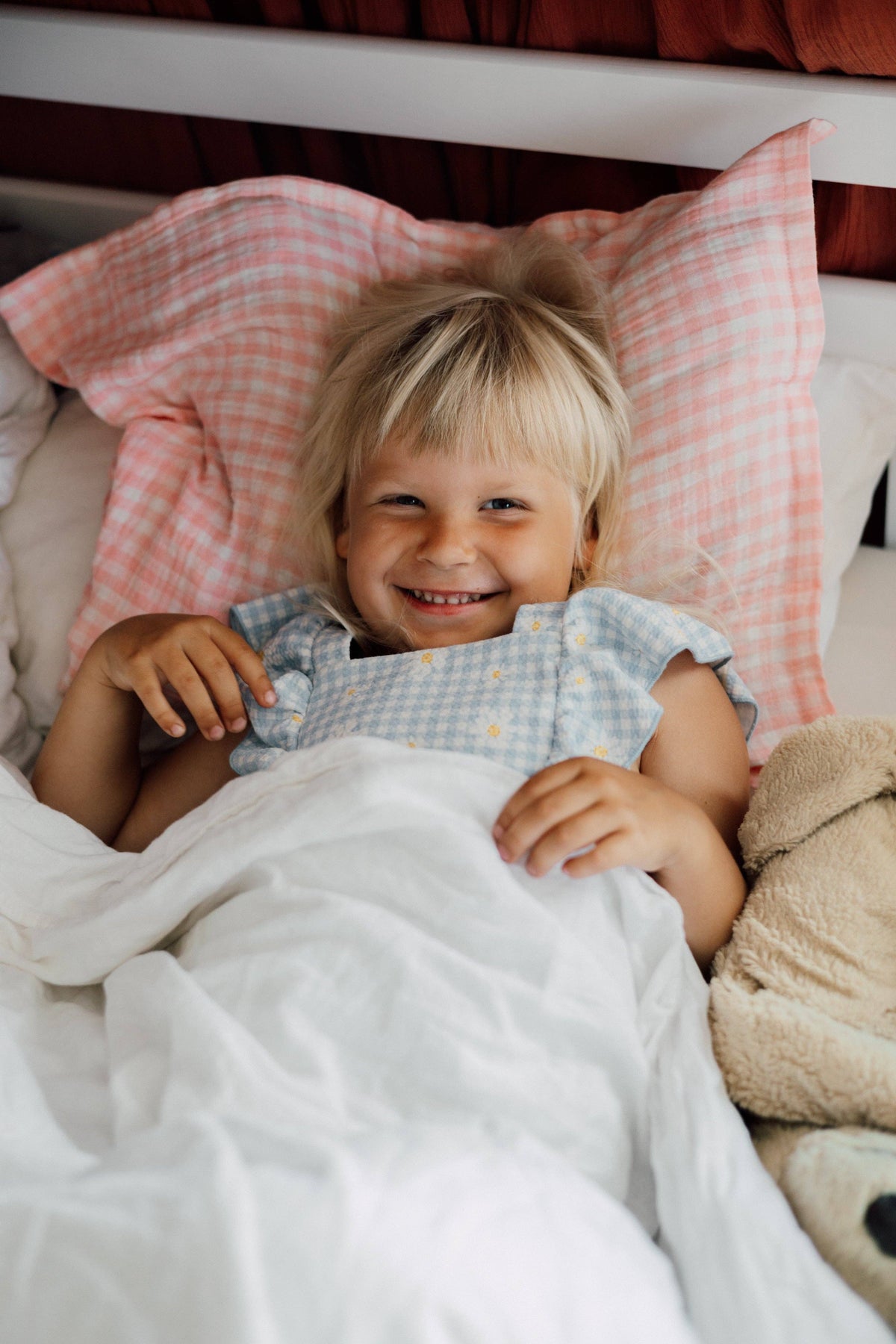 Påslakanset barn i muslin – Pink Gingham – TISU – produktbild 3