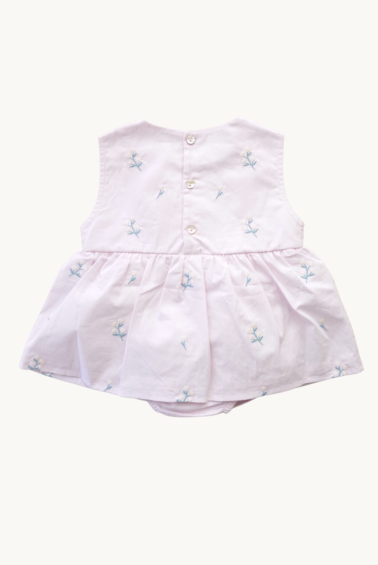 Heather romper baby i bomull – Broderade blommor