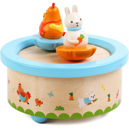 Speldosa Trä Ulysse Chicken & Rabbit – Magnetiska Figurer | Miljövänlig Musiklåda