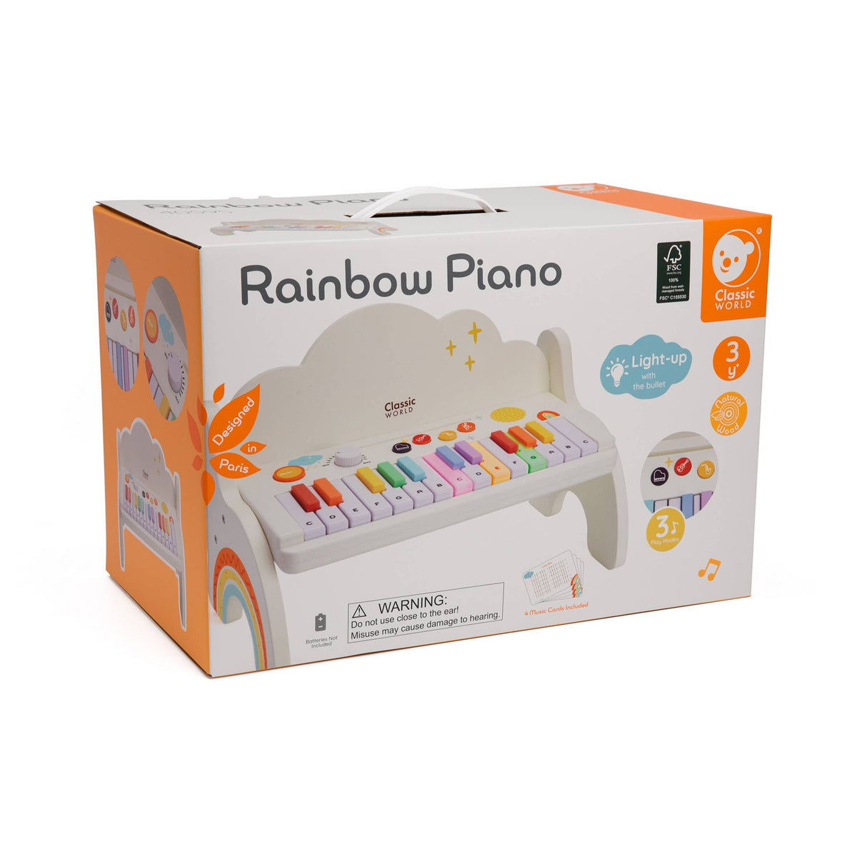 Vitt barnpiano Rainbow med lysande tangenter och ljud