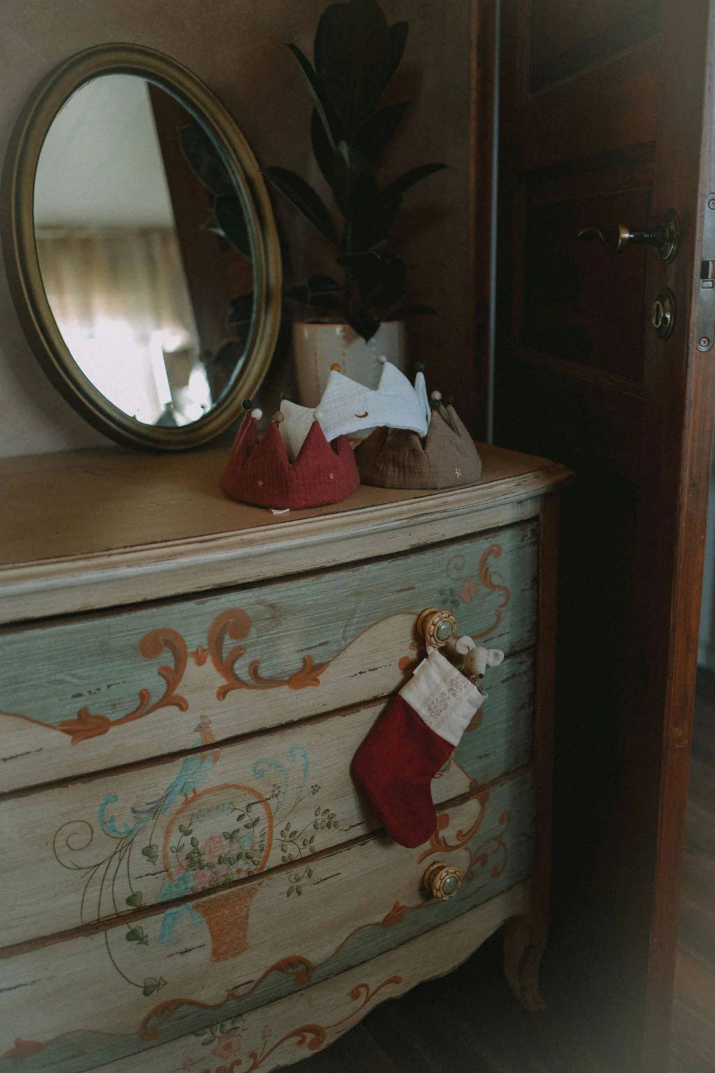 Julstrumpa Rouge i Sammet & Japansk Bomull | 37 cm med Upphängning