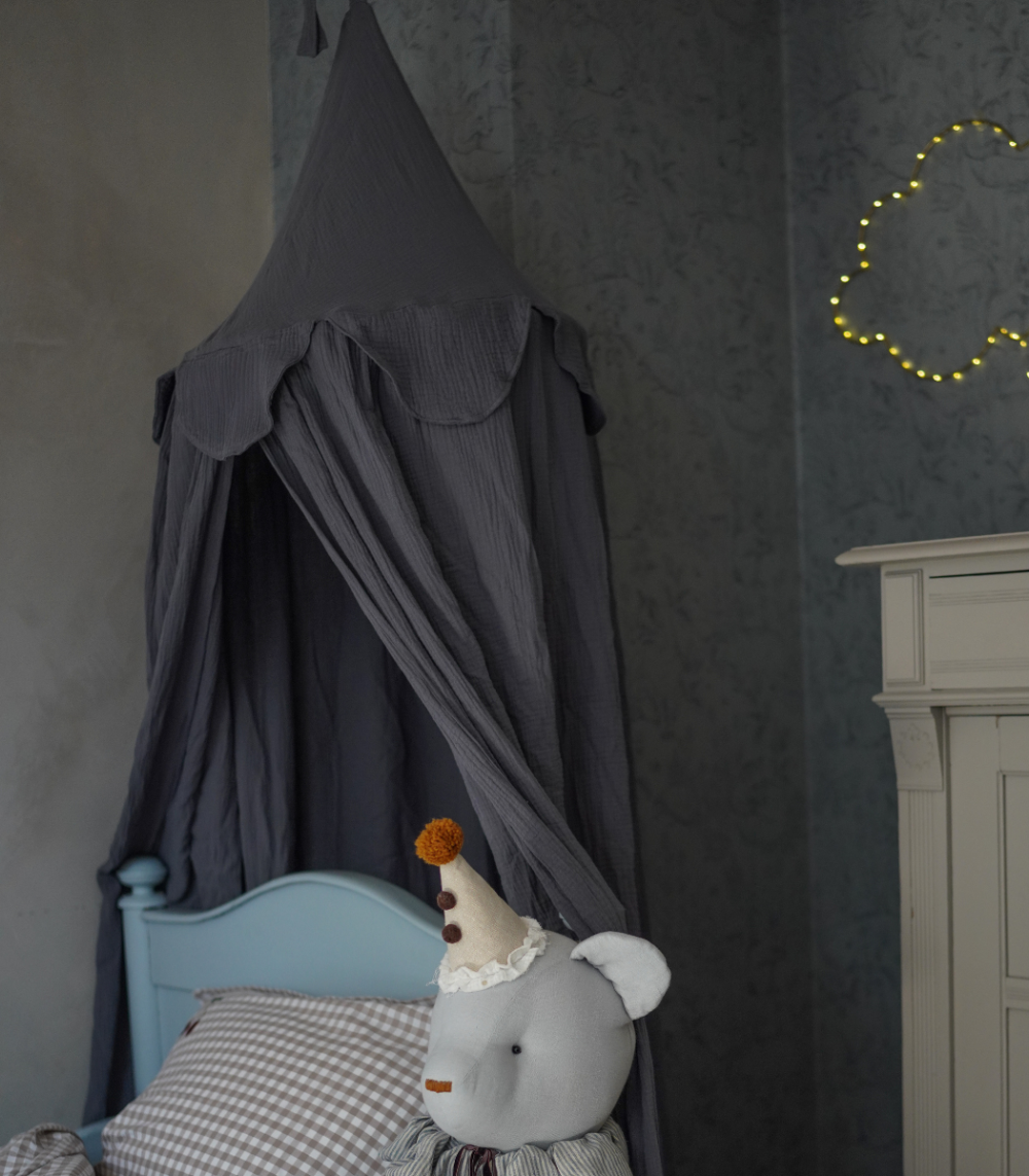 Blå sänghimmel för barn i bomullsmuslin – Muzpony Modern Denim