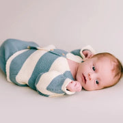 Stickad babykofta Jeans–Ecru – BaraBaby