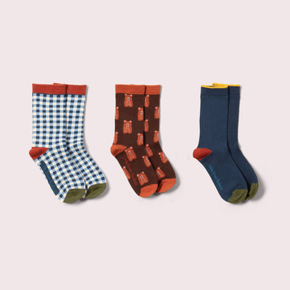 Ankelstrumpor barn 3-pack – Teddy Bear (ekologisk bomull) | Little Green Radicals