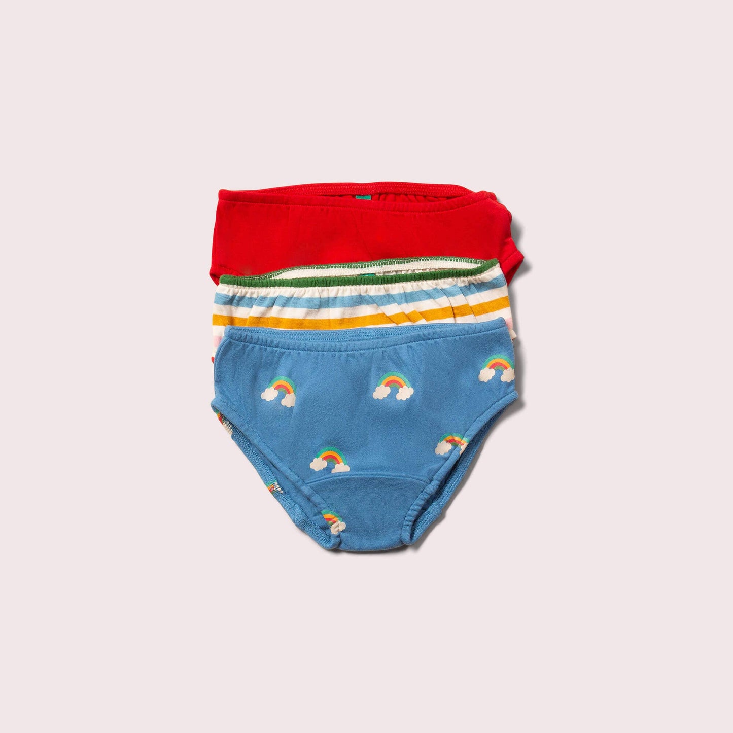 Ekologiska barnunderbyxor 3-pack – Blue Rainbows (unisex, GOTS & Fairtrade) | Little Green Radicals