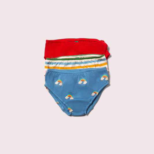 Ekologiska barnunderbyxor 3-pack – Blue Rainbows (unisex, GOTS & Fairtrade) | Little Green Radicals