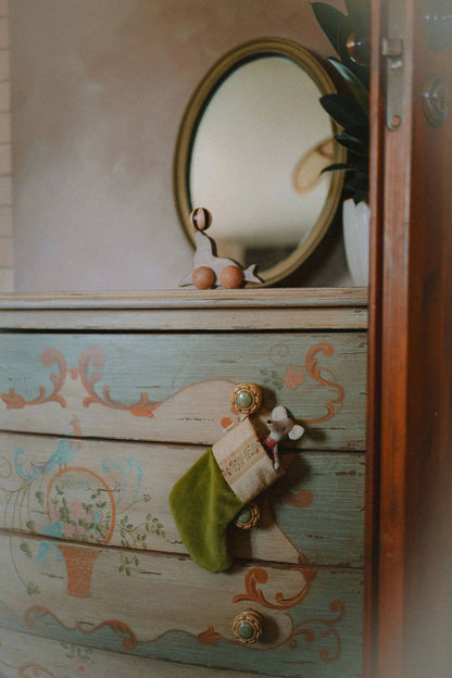 Julstrumpa Olive i Sammet & Japansk Bomull | 37 cm med Upphängning