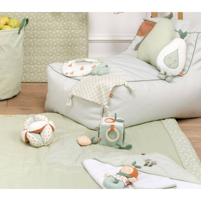 Mjuk aktivitetskub för baby – Botanica, 10 × 10 cm