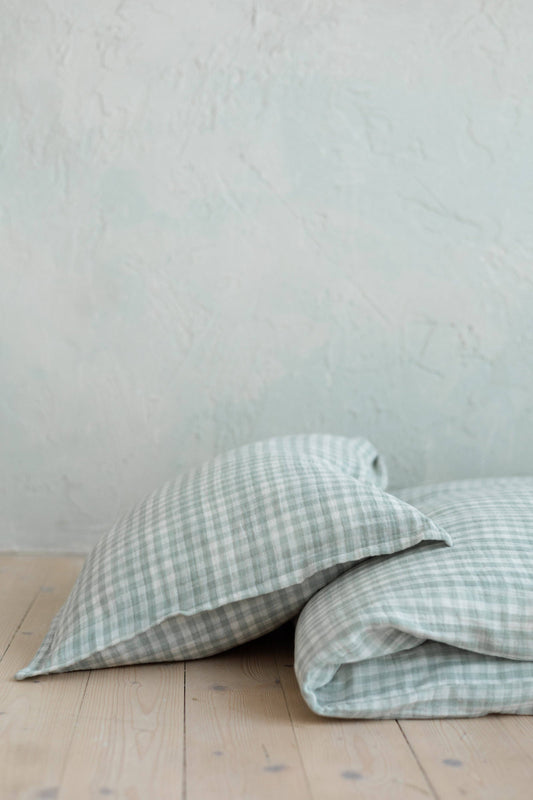 Ekologiskt Barnpåslakanset i Muslin – Light Mint Gingham | TISU – Rutigt 100% Bomull