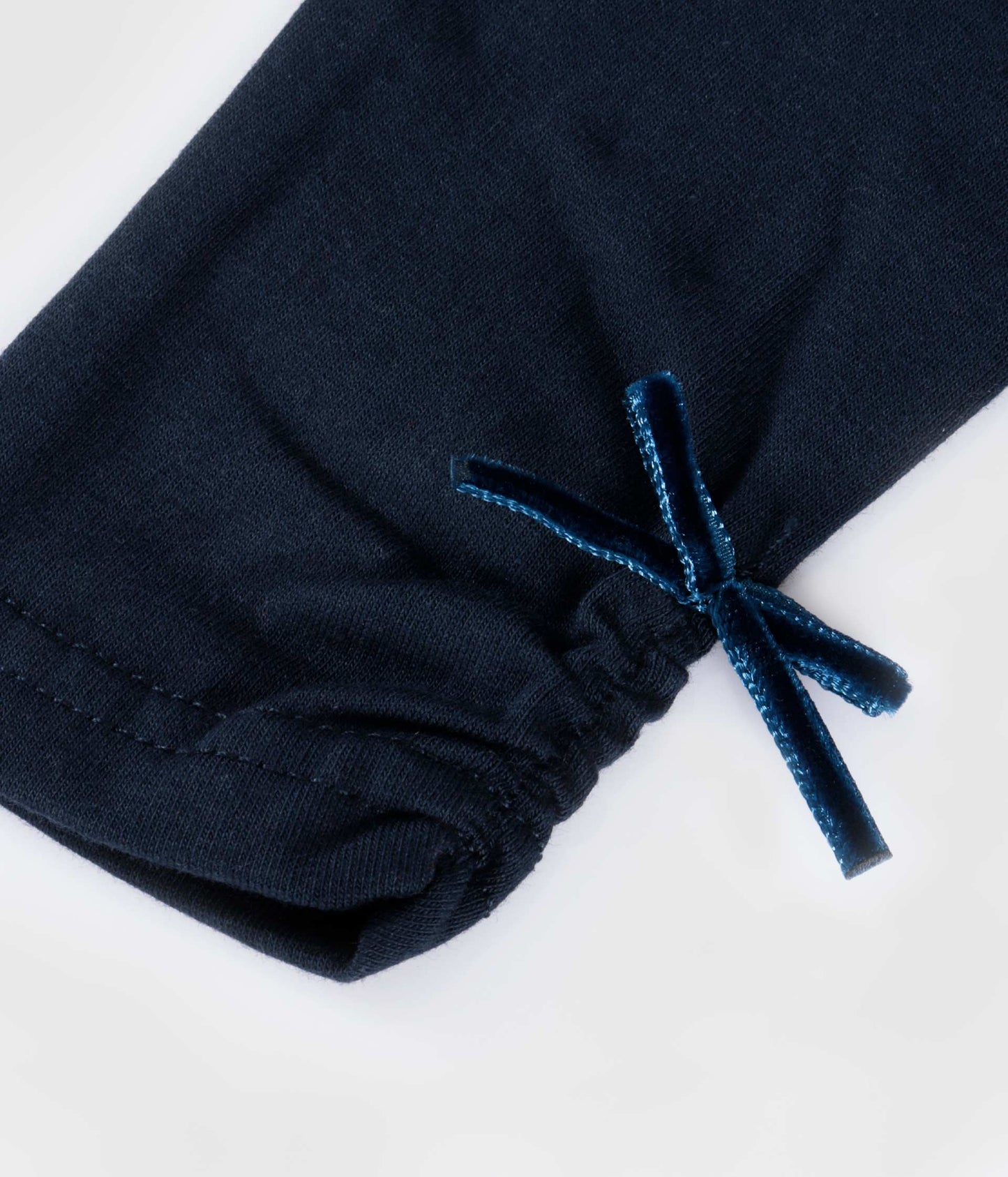 Leggings flicka – Marinho, borstad jersey med sammetsrosett