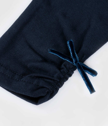 Leggings flicka – Marinho, borstad jersey med sammetsrosett