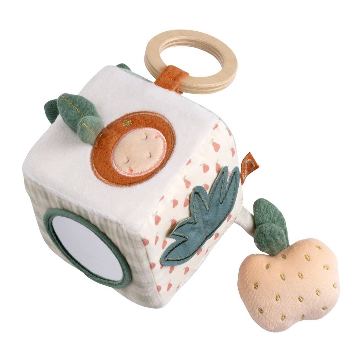 Mjuk aktivitetskub för baby – Botanica, 10 × 10 cm