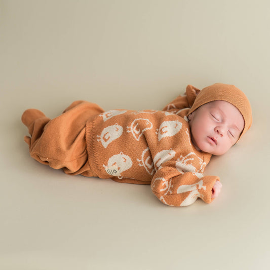 Nyföddset i ekologisk bomull – 3 delar - Birds Brick Red