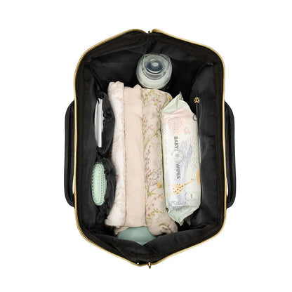 Skötväska ryggsäck svart – stor mamma-väska med isolerade fickor | Siena Black & Gold – Kikkaboo