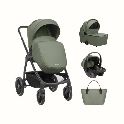 Barnvagnspaket 3-i-1 med Babyskydd i-Size – Modena av Kikka Boo | Liggdel + Sittdel | Beige / Svart / Army Green / Mörkgrå